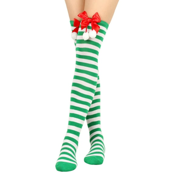 Summer Saving Clearance AXXD Running Socks Womens,Christmas Long Tube Knee Striped Garter Cute Accessories Christmas Party Socks