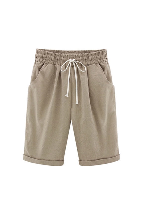 Shorts for Women,Summer Solid Large Size Cotton Linen Casual New Spring Fashion Fresh Trends & Styles Khaki 18