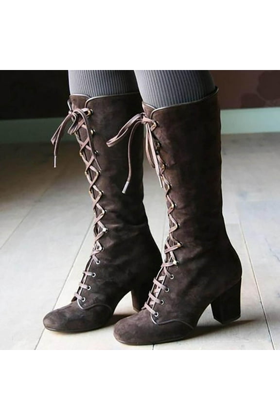 Summer Saving Clearance AXXD Slouch Boots Womens Shoes Dressy Casual Low-Heeled Mid Calf Boots Ladies 2024 Flat Cowboy Boots For Women Boots For Clearence