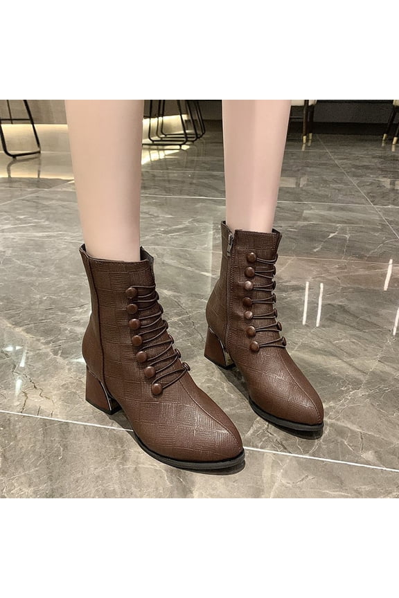 Snow Boots For Women Flat Teacher 2024 Combat Boots Middle Heels Shoes Steel Toe Shoes For Women Boots For Clearence