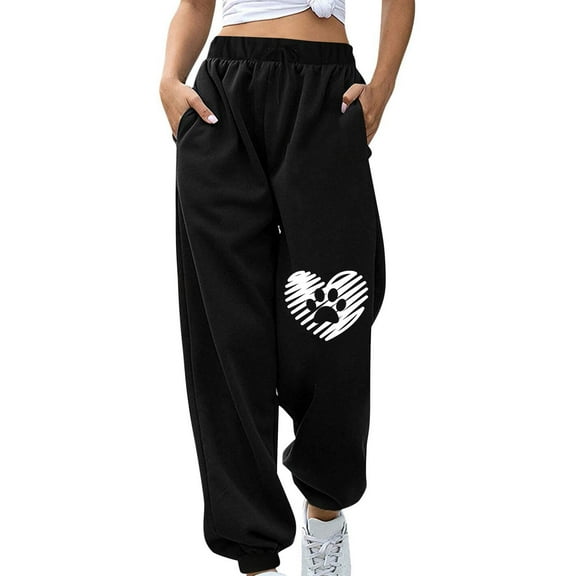 Summer Saving Clearance AXXD Spring Pants for Women Black Fall Winter Halloween Fitness Sport Relaxed Loose Printing Elastic Waist Long Pant with Pocket Valentine's Day