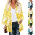 thumbnail image 1 of Summer Saving Clearance AXXD Swim Cover Up for Women Floral Print Puff Sleeve Kimono Cardigan Loose Chiffon Cover Up Tops, 1 of 6