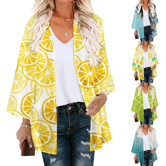 Summer Saving Clearance AXXD Swim Cover Up for Women Floral Print Puff Sleeve Kimono Cardigan Loose Chiffon Cover Up Tops