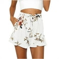 thumbnail image 1 of Summer Saving Clearance AXXD White Athletic Shorts For Women Summer Pocket Casual Floral Printed With Pockets Elastic Waist Ruffle Shorts Freshly Picked For Her, 1 of 7