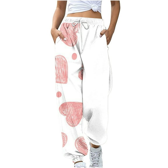 Summer Saving Clearance AXXD White Sweat Pants for Womens Summer Workout Pocket Loose Pants Sports Pants Drawstring Valentine's Day Printed Pants Casual Pants Mother's Day