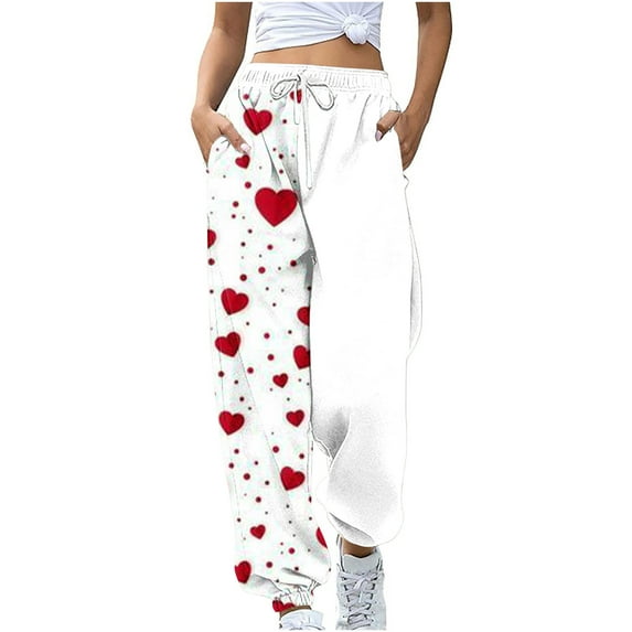 Summer Saving Clearance AXXD White Sweatpants Womens Spring Workout Pocket Loose Sports Drawstring Valentine's Day Printed Pants