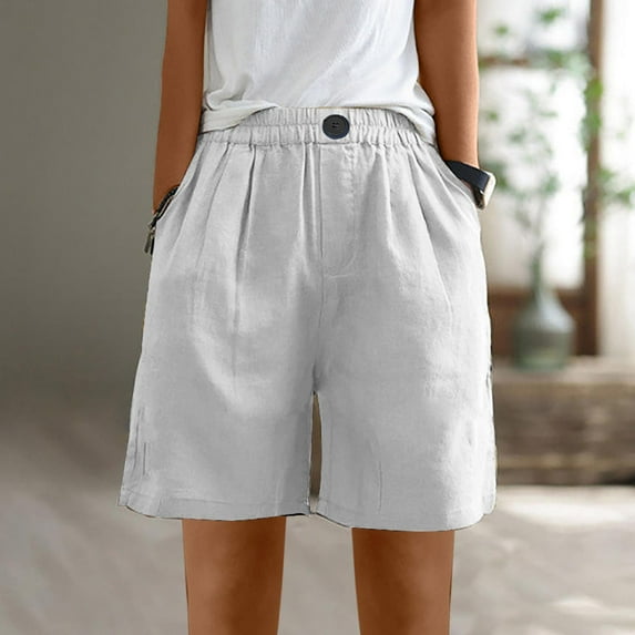Summer Saving Clearance AXXD Woman Athletic Shorts Pants For Summer Elastic High Waist Linen Pant Pockets Shorts Summer Savings Clearance
