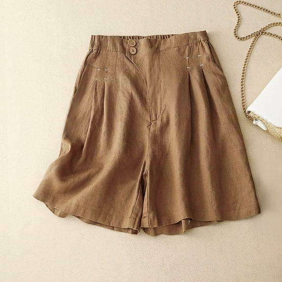 AXXD Khaki Shorts for Women Casual Summer High Waisted Vintage Pants Color Button-Down Pocket Shorts Mother's Day