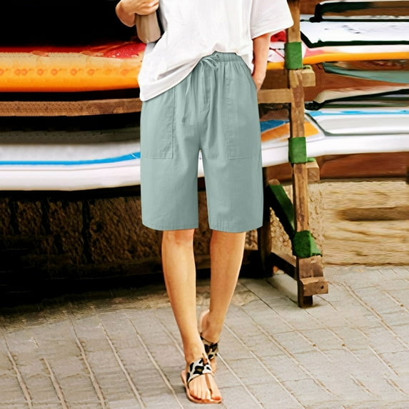Summer Saving Clearance AXXD Woman Shorts Clearance Under 10 Summer Elastic Waist With Drawstring Solid Buttons Pants Spring New Year Reset