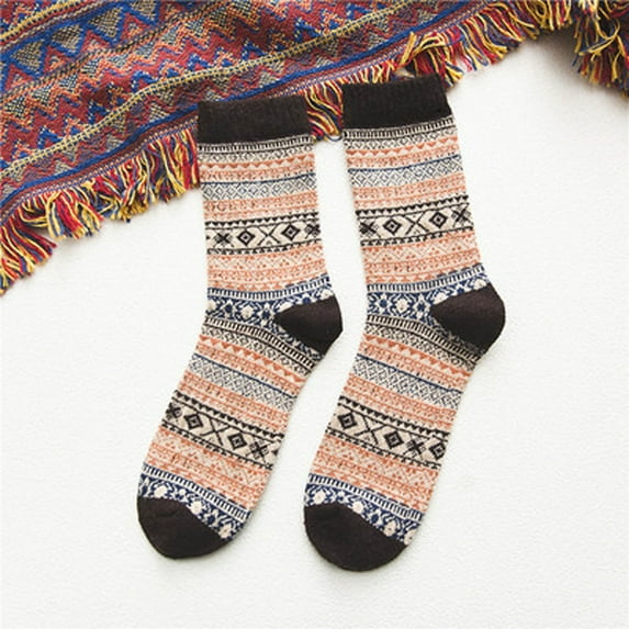 Summer Saving Clearance AXXD Women Crew Socks,And Winter Warm Small Diamond Retro Ethnic Style Rabbit Wool Socks