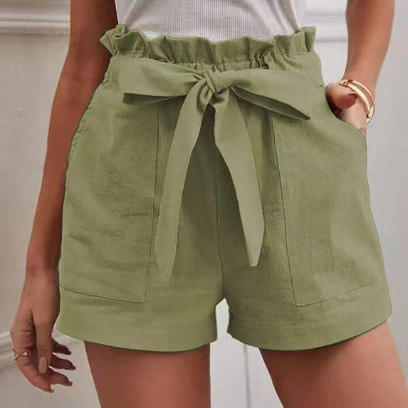 Summer Saving Clearance AXXD Women'S Shorts Pocket Fashion Solid Color Casual Wide Leg Loose High Waist Lace-up Shorts Spring Photo-Ready Outfits