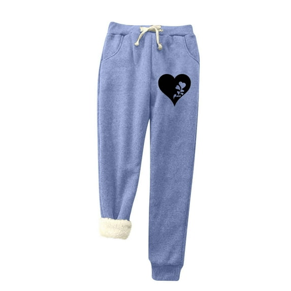 Summer Saving Clearance AXXD Women Sweatpants Under $10 Blue Spring Heart Printed Pocket Elastic Waist Warm Loose Bottom Pants Valentine's Day
