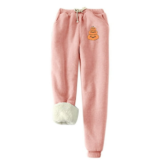 Summer Saving Clearance AXXD Women Sweatpants Under $10 Pink Fall Velvet Printed Bottom Pants Lamb Fleece Pockets Elastic Waist Thickened Plush Warm Pants Valentine's Day