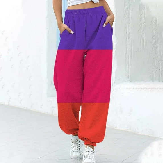 Summer Saving Clearance AXXD Women's Athletic Pants Hot Pink Fall High Waist Workout Casual Loose Sports Sweatpants Ankle Banded Trousers Gradient Fleece Pants Valentine's Day