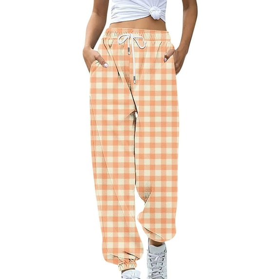 Summer Saving Clearance AXXD Women's Cargo Pants Orange Fall Workout Casual Printing Pocket Elastic Waist Trousers Long Straight Pants Sweatpants Valentine's Day