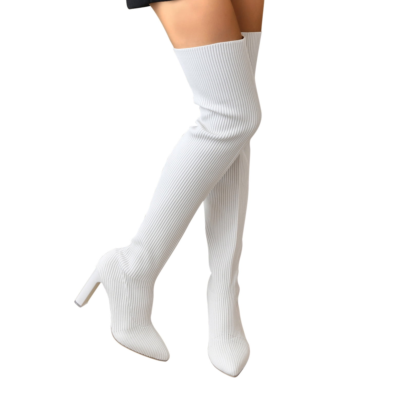 Summer Saving Clearance AXXD Women's Elastic Pointy Toe Boots Wide Calf Over The Knee Boots for Women Clearance Beige Size 43(US:9.5)