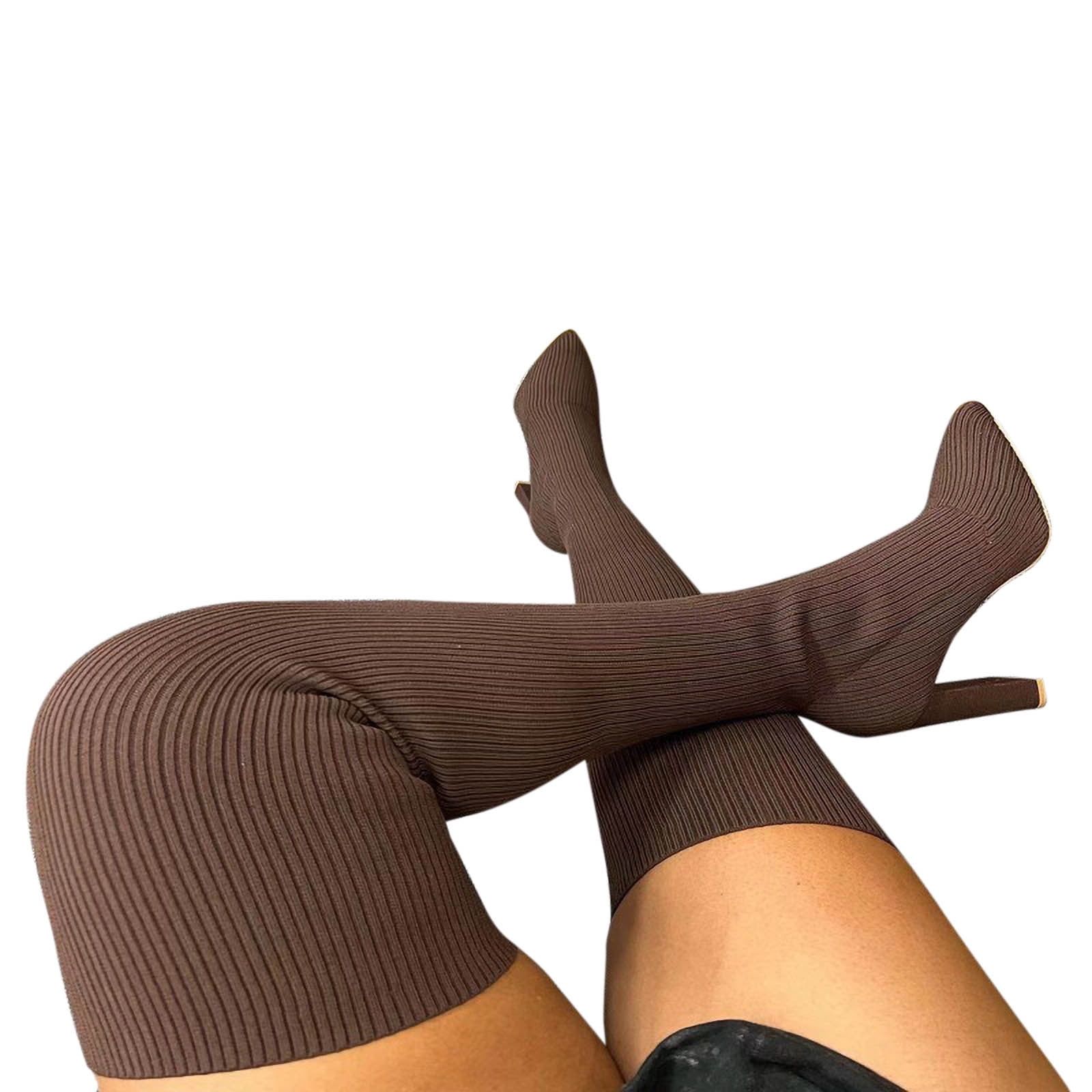 Summer Saving Clearance AXXD Women's Elastic Pointy Toe Boots Women's Over The Knee Boots Clearance Brown Size 42(US:9)