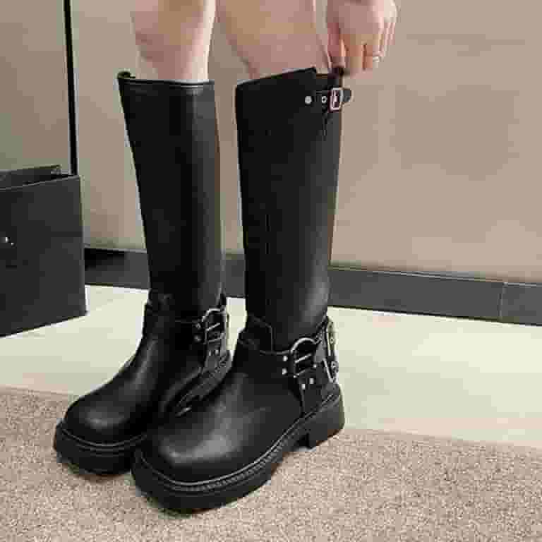 Wide Fit Ankle Boots Ladies Biker Style Boots Fashion Buckle