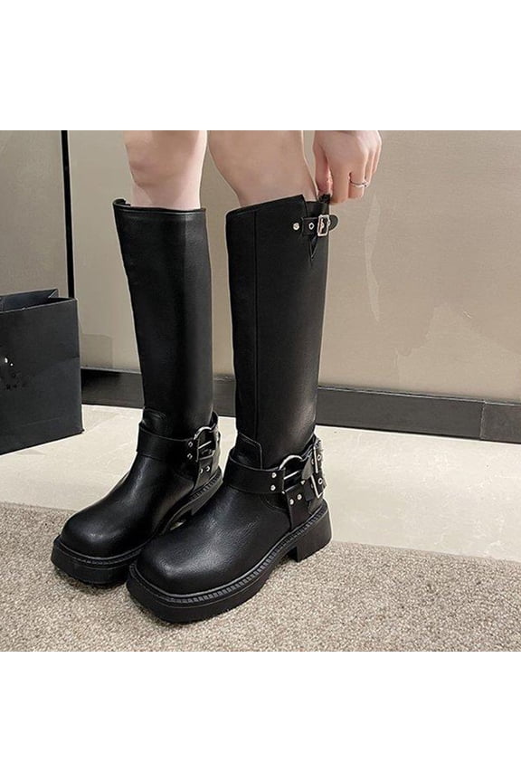Summer Saving Clearance AXXD Women's Fall Winter Chunky Round Toe Cow Boots Women Clearance Black Size 37(US:6)