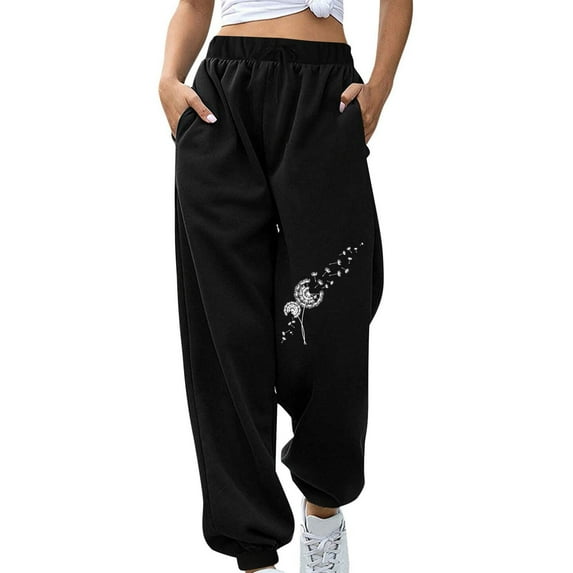 Summer Saving Clearance AXXD Women's Pants Black Summer Fall Winter Halloween Fitness Relaxed Loose Printing Elastic Waist Long Pant with Pocket Mother's Day