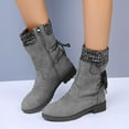 thumbnail image 1 of Summer Saving Clearance AXXD Women's Warm Vintage Bandage Mid-Calf Mid Calf Low Heels Boots Womens Fall Boots Clearance Gray Size 37(US:6), 1 of 5
