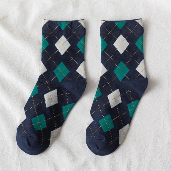 Summer Saving Clearance AXXD Womens Athletic Socks,Fashion Argyle Pattern Print England Style Cotton Middle Tube Socks