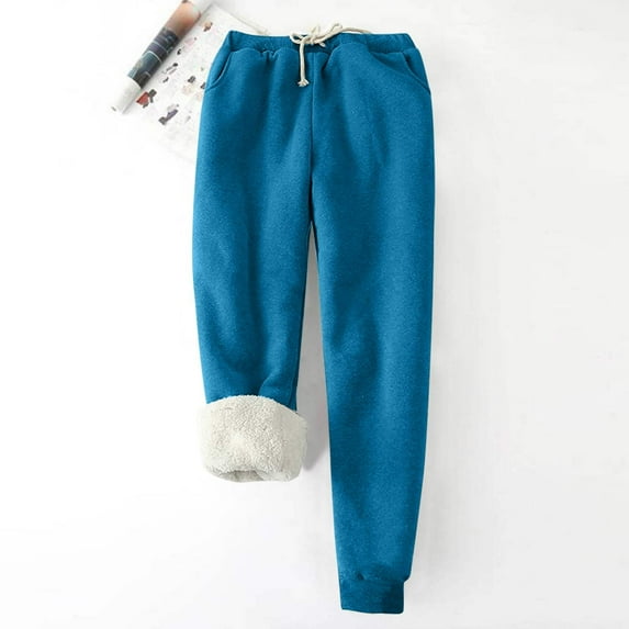 Summer Saving Clearance AXXD Womens Casual Pants Dark Blue Fall Velvet Solid Color Fleece Pockets Plus-Size Bandage Elastic Waist Wei Pants Valentine's Day