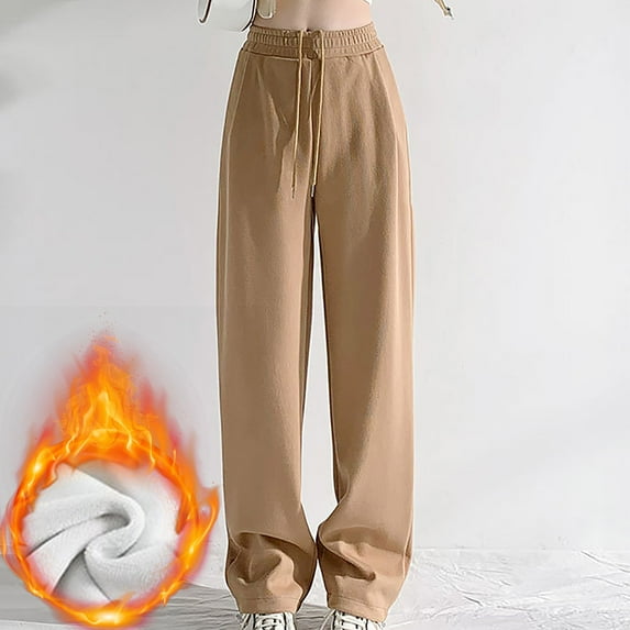 Summer Saving Clearance AXXD Womens Pants Khaki Summer Velvet Plush Solid Color Leggings Loose Casual Straight Tube Large Length Pants Mother's Day