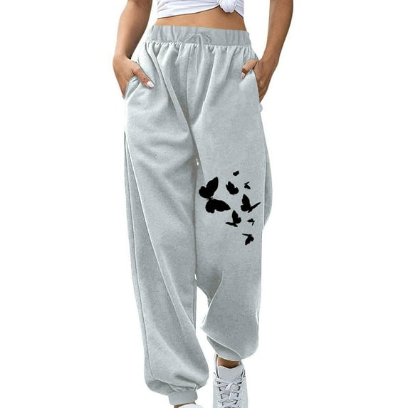 Summer Saving Clearance AXXD Womens Plus Size Pants Gray Summer Fall Winter Halloween Fitness Relaxed Loose Printing Sport Elastic Waist Long Pant with Pocket Mother's Day