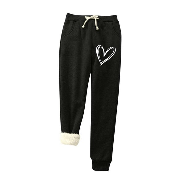 Summer Saving Clearance AXXD Womens Sweat Pants With Elastic Bottom Black Summer Love Printed Pocket Elastic Waist Warm Loose Bottom Pants Mother's Day