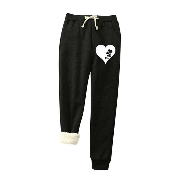 Summer Saving Clearance AXXD Womens Sweat Pants With Elastic Bottom Black Fall Heart Printed Pocket Elastic Waist Warm Loose Bottom Pants Valentine's Day