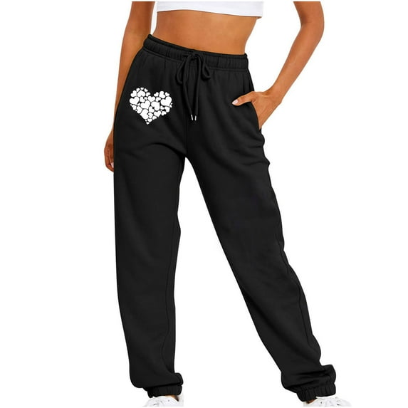 Summer Saving Clearance AXXD Womens Work Pants Black Summer Workout Loose Casual Sports Solid Color Valentine's Day Love Printed Long Mother's Day