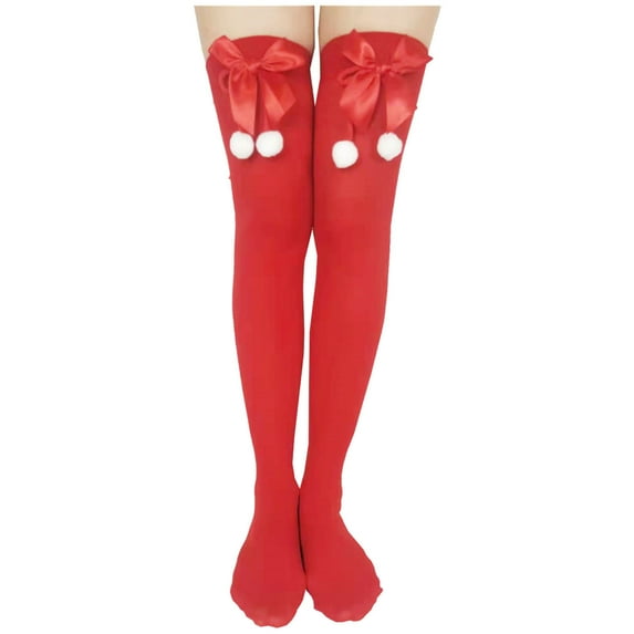 Summer Saving Clearance AXXD Wool Hiking Socks Women,Christmas Long Tube Knee Socks Solid Color Garter Bow Hair Ball Christmas Party Socks