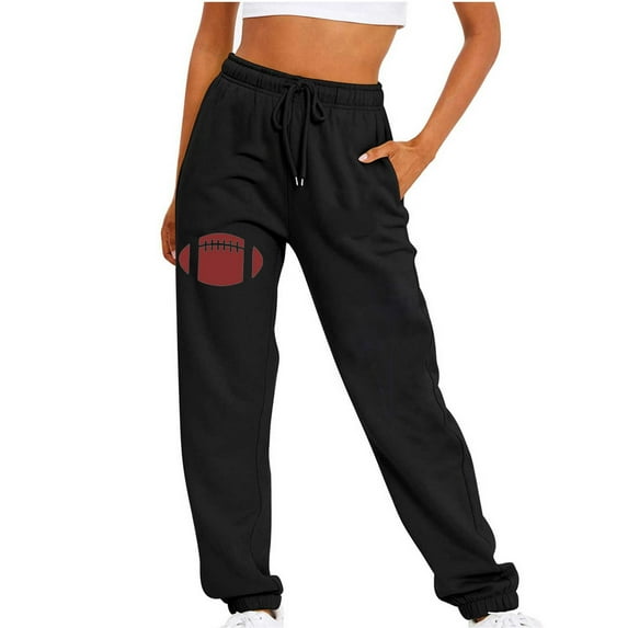 Summer Saving Clearance AXXD Work Pants Women Black Spring Football Printed Fitness Sport Relaxed Loose Printing Elastic Waist Long Sweatpants with Pocket Valentine's Day