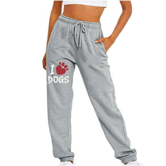 Summer Saving Clearance AXXD Work Pants Women Gray Spring Joggers Dogs Printed Fitness Sport Relaxed Loose Printing Elastic Waist Long Pant with Pocket Valentine's Day