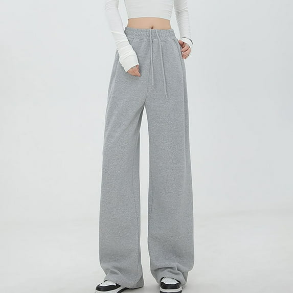 Summer Saving Clearance AXXD Work Pants Women Gray Summer Wide Leg Solid Color Loose Casual Straight Tube Large Size Long Pants Mother's Day