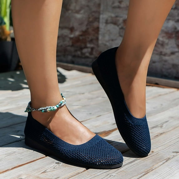 Summer Saving Clearance AXXD Woven Shallow Comfort Solid Color Breathable Lightweight Soft Blue Black Flats Shoes Women Dressy Comfort Christmas Size 40(US:7.5)