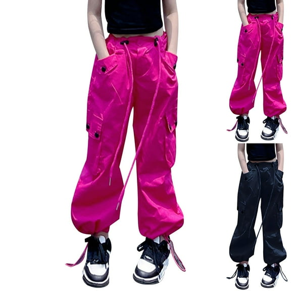Ashirexll Girls Leggings Wide Leg Pants Spring Solid Color Work Pants With Multiple Pockets Loose Pants for Boys and Girls