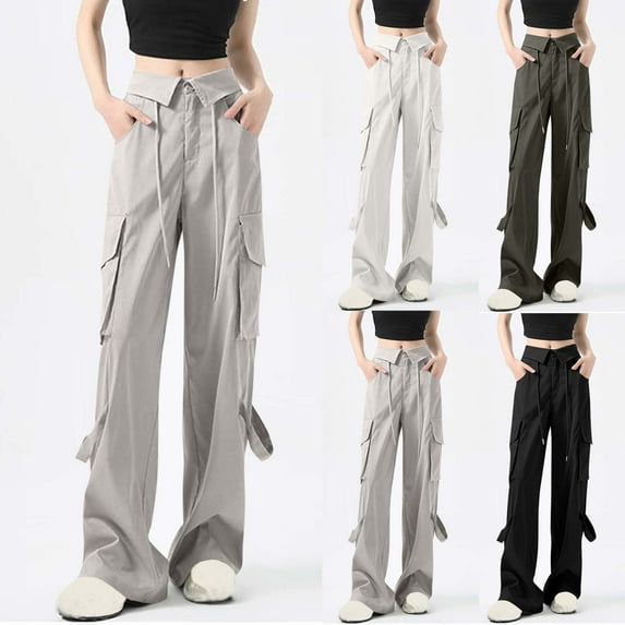 Ashirexll Cargo Pants Women, High Waisted Pants for Women, Fashion Casual High Waist and Straight Leg Cargo Pants with Pocket Summer Versatile Long Cargo Pant