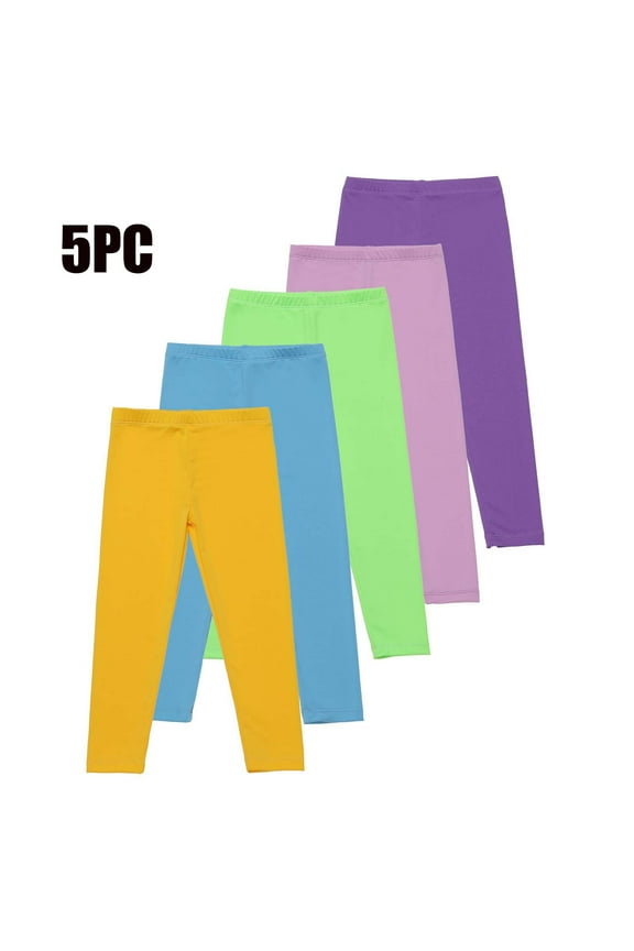 Girls Leggings High Waisted Pants 5 Pack Tights for Kids Toddler Stretchy Full Length Multipack Pull On Leggings