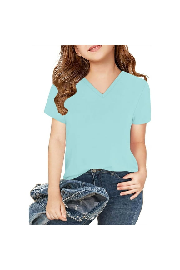 Girls Shirts, Girls T Shirts, 5 Pack Girls Shirts Short Sleeve Shirt Girls T Shirts Soft Basic Tees Kids Tshirts Solid Summer Top T-Shirt