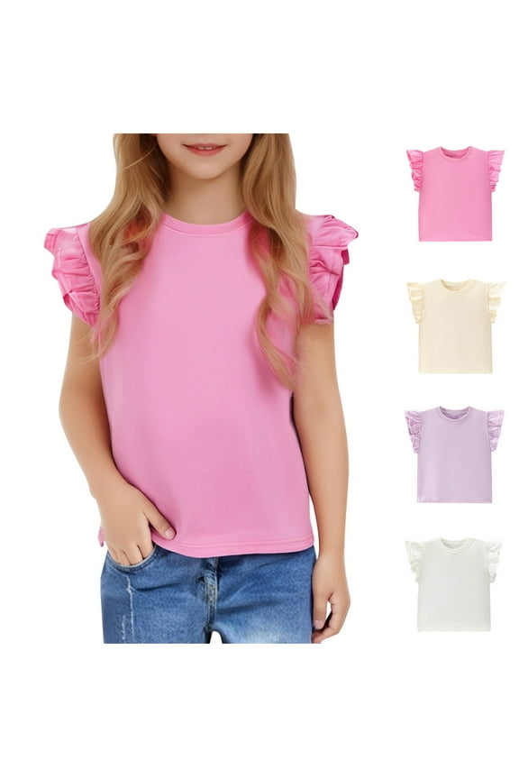 Girls Shirts, Shirts for Girlss, Small and Medium-sized Children's Slim Solid Color Girls Fashion Short Short Sleeve