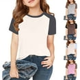 thumbnail image 1 of Ashirexll Girls Shirts, Shirts for Girlss, Toddler Kids Boys Girls Fashion Cute Solid Color Splicing Soft Short Sleeve Pullover Top, 1 of 7