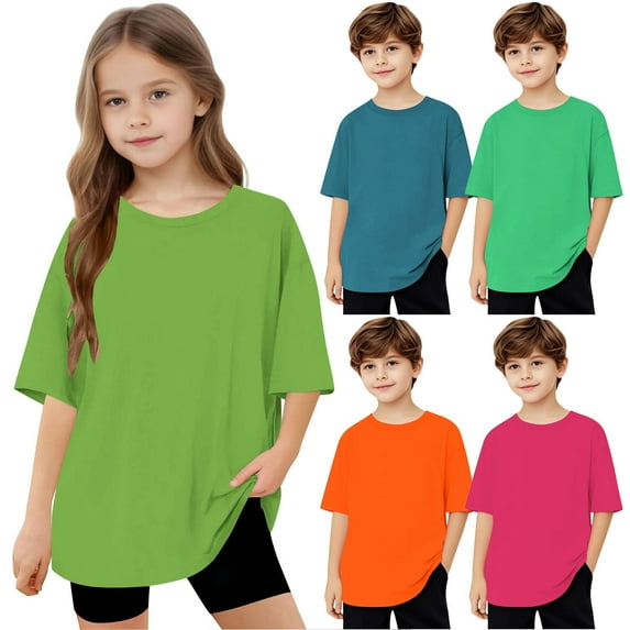 Ashirexll Girls Shirts, Shirts for Girlss, Toddler Kids Boys Girls Fashion Cute Solid Color Loose Soft Short Sleeve Top