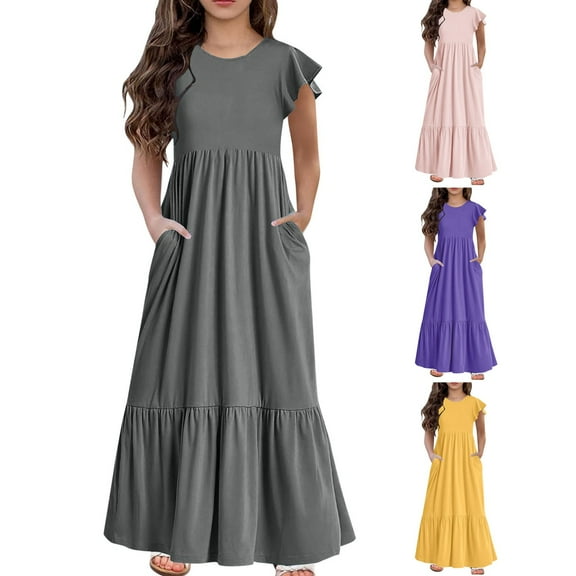 Ashirexll Teen Summer Dresses, Girls Summer Dress Fashion Sleeveless Sleeve Ruffled Lace Round-Neck Embroidery Mesh Princess Bowknot Skirt Party