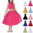 thumbnail image 1 of Ashirexll Teen Summer Dresses, Girls Summer Dresses, 6-13 Years Girls' Solid Color Sleeveless Round Neck Slim Fitting Dress Fashion Pleated Flowy Dress, 1 of 3