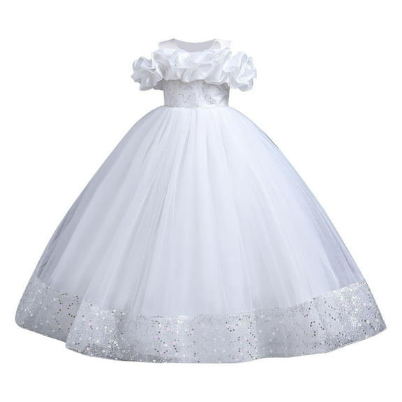 Ashirexll Girls Summer Dresses, Little Girls Dresses, Girls' Summer Sleeveless Ruffled Lace Round-Neck Embroidery Mesh Princess Bowknot Skirt