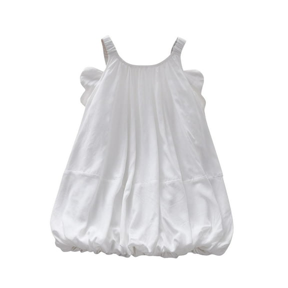 Ashirexll Girls Summer Dresses, Little Girls Dresses, Summer Girls' Solid Color Camisole Dress with Stylish White Flower Bud Hem Skirt