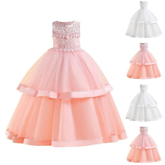 Ashirexll Girls Summer Dresses, Toddler Girl Dress, Sleeveless Round Neck Three-dimensional Embroidered Flower Mesh Princess Cake Dress Dress Evening Dress Dress Dress