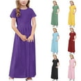 thumbnail image 1 of Ashirexll Summer Dresses for Teens, Girls Summer Dress, 4-14 Years Kids Pockets Casual Elastic Waist Short Sleeve Round Neck A-Line Long Dresses, 1 of 7